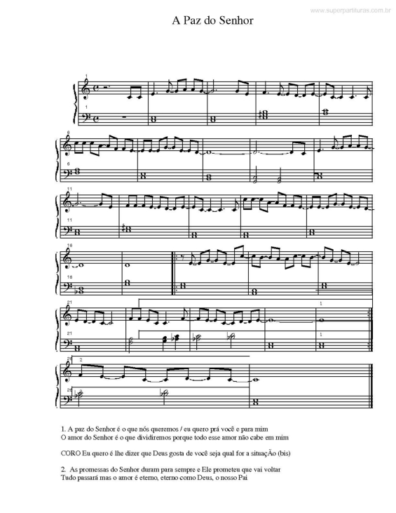 Partitura da música A Paz do Senhor