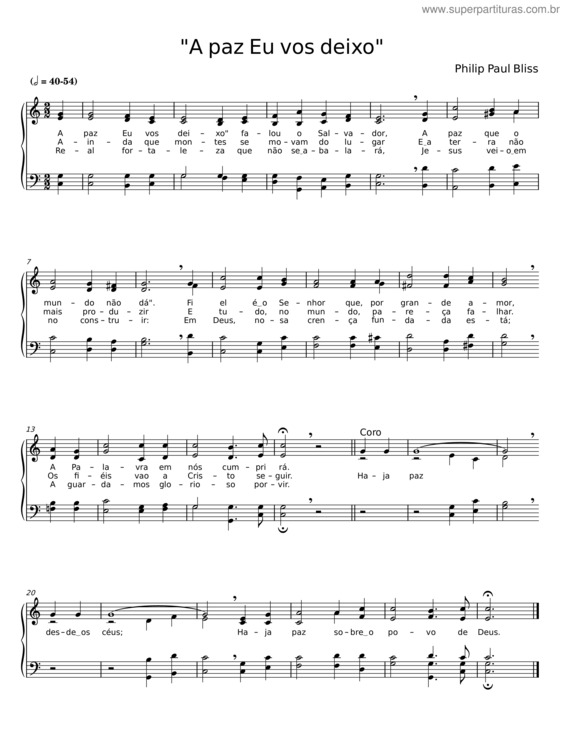 Partitura da música A Paz Eu Vos Deixo – Philip Paul Bliss