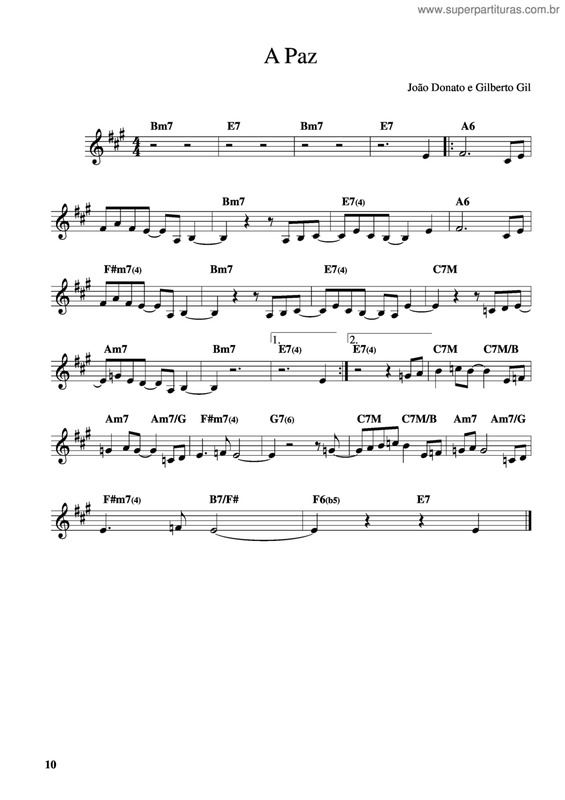 Partitura da música A Paz v.11