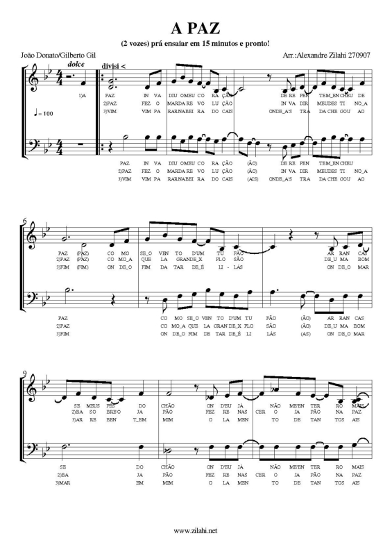 Partitura da música A Paz v.2