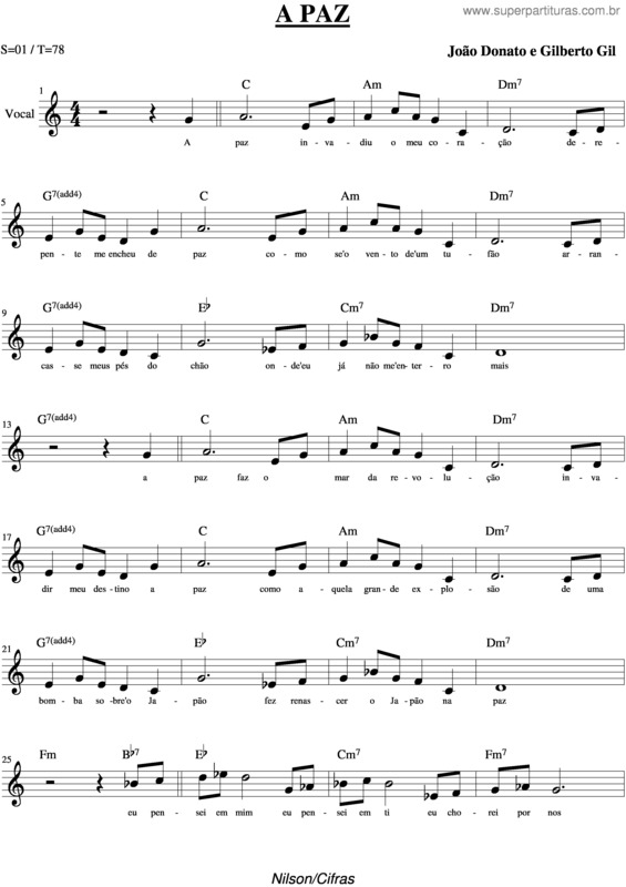 Partitura da música A Paz v.6