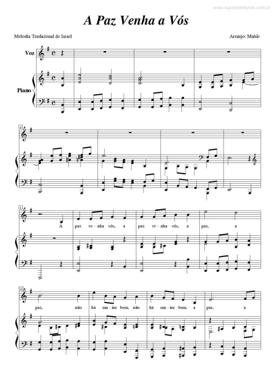 Partitura da música A Paz Venha a Vós