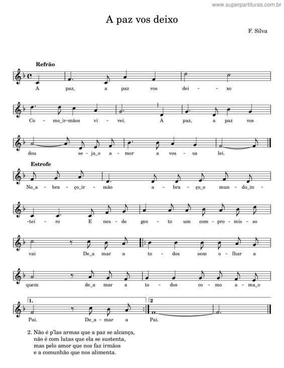 Partitura da música A Paz Vos Deixo – F. Silva