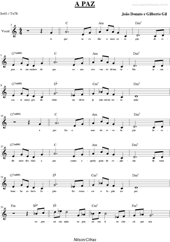 Partitura da música A Paz