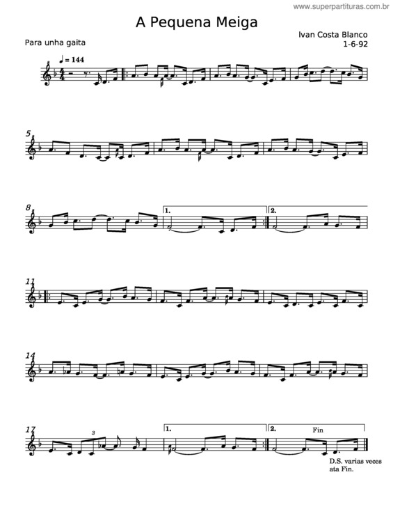Partitura da música A Pequena Meiga – Iván Costa Blanco v.2