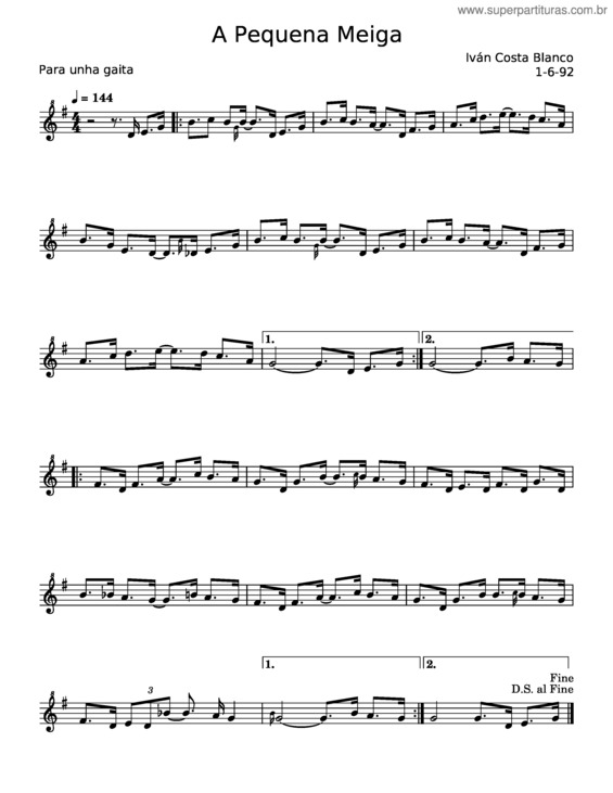 Partitura da música A Pequena Meiga – Iván Costa Blanco