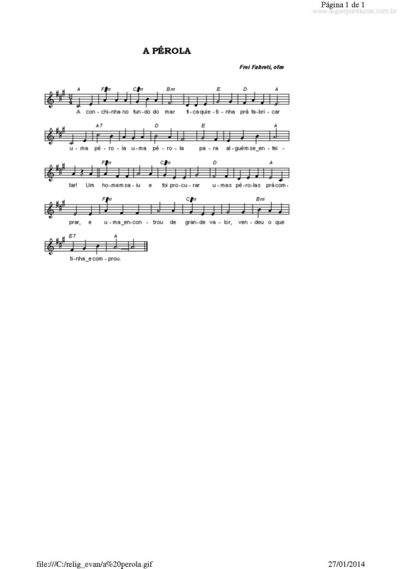 Partitura da música A Pérola