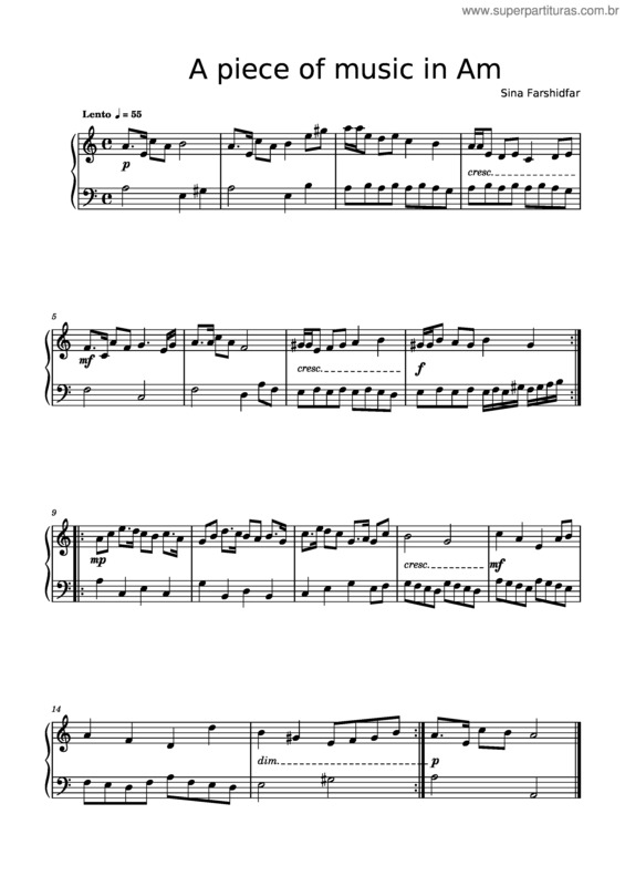 Partitura da música A Piece Of Music In Am