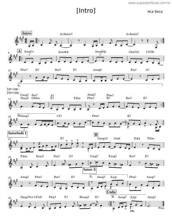 Partitura da música A Pique – Aca Seca Trio