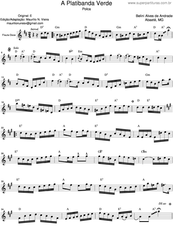 Partitura da música A Platibanda Verde