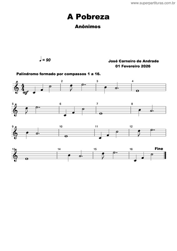 Partitura da música A Pobreza v.2