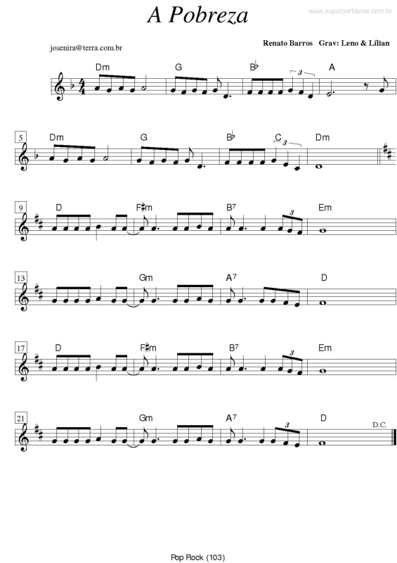 Partitura da música A Pobreza