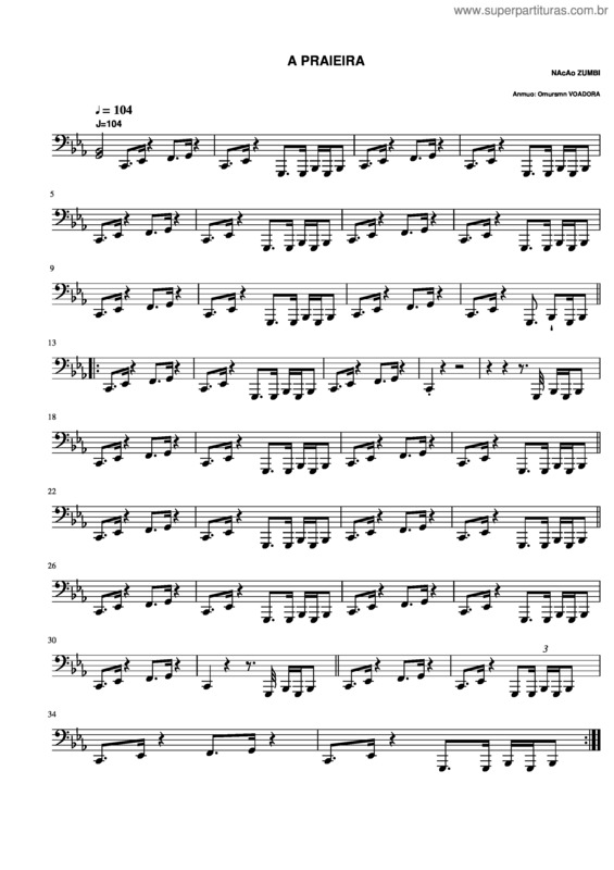 Partitura da música A Praieira