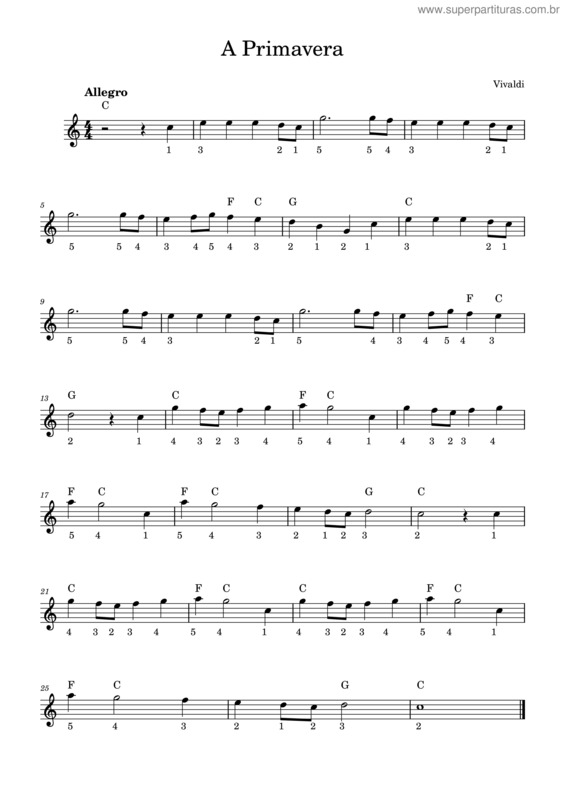 Partitura da música A Primavera – Paula De Vasconcellos