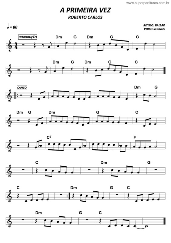 Partitura da música A Primeira Vez