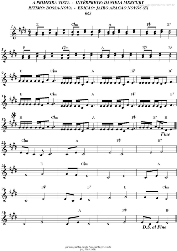 Partitura da música A primeira Vista