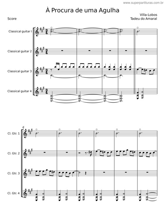 Partitura da música À Procura De Uma Agulha – Villa–Lobos