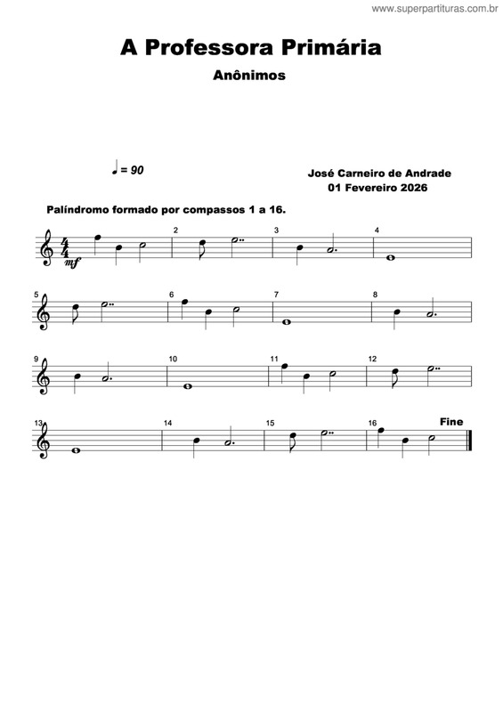 Partitura da música A Professora Primária