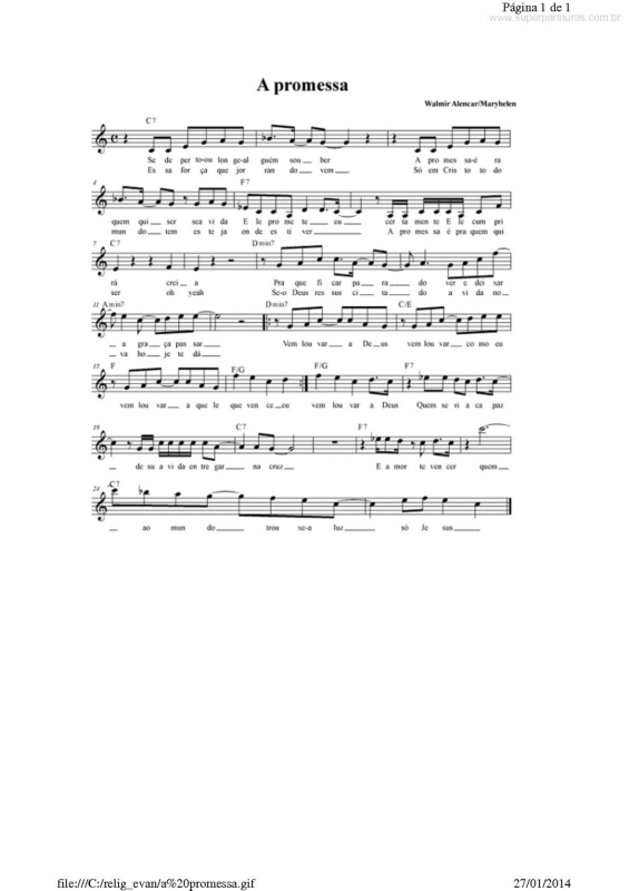 Partitura da música A Promessa