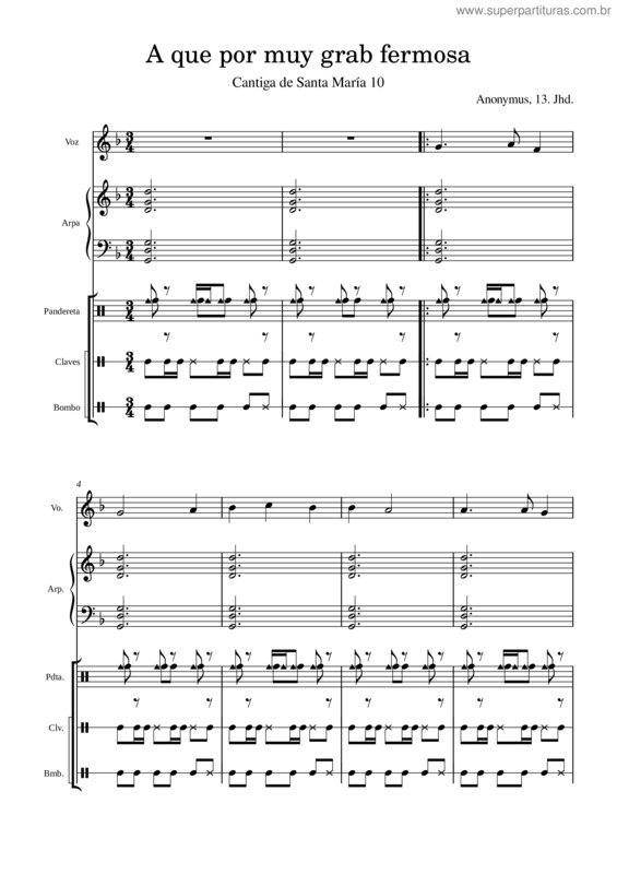 Partitura da música A Que Por Muy Gran Fremosa – Alfonso X El Sabio 1.–