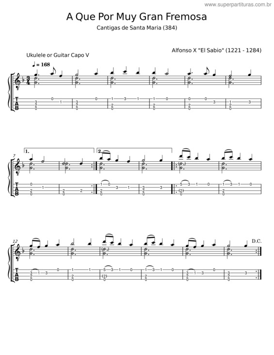 Partitura da música A Que Por Muy Gran Fremosa – Alfonso X El Sabio