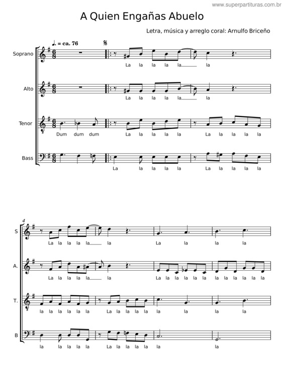 Partitura da música A Quien Engañas Abuelo – Arnulfo Briceño
