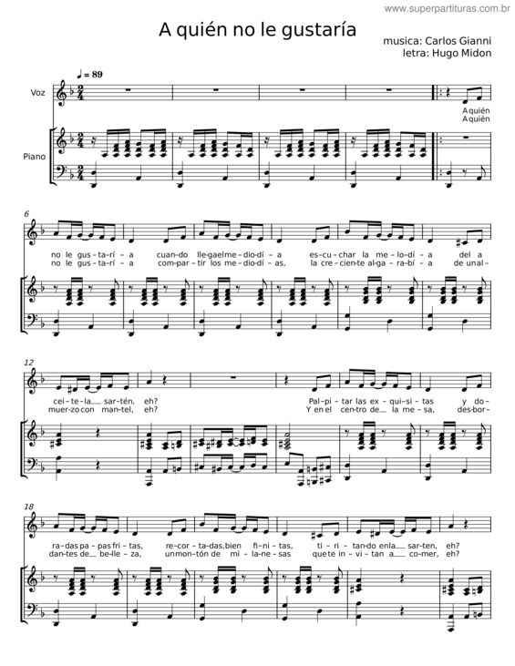 Partitura da música A Quién No Le Gustaría – Carlos Gianni