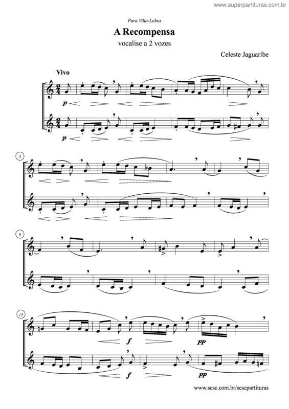 Partitura da música A recompensa