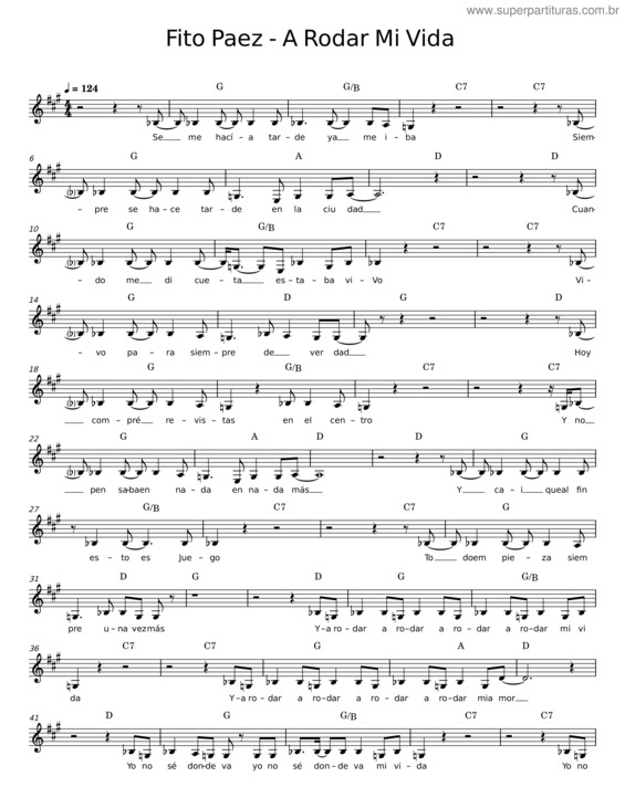 Partitura da música A Rodar Mi Vida – Fito Paez;Spinettta