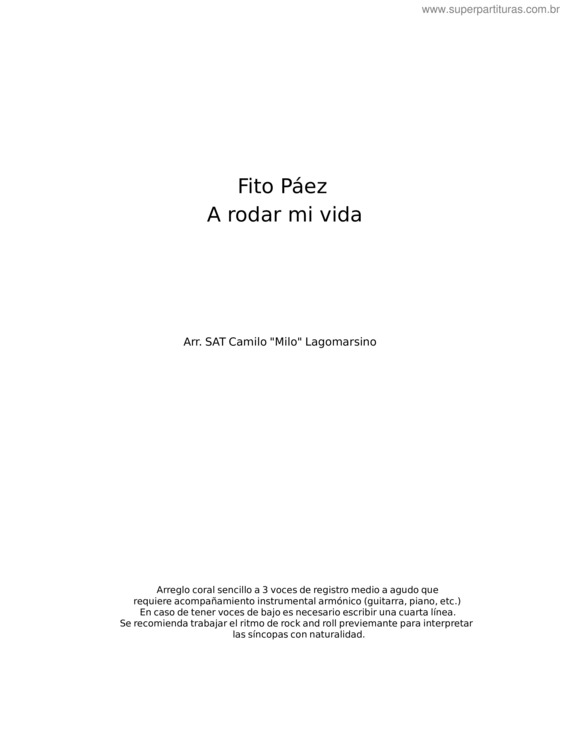 Partitura da música A Rodar Mi Vida – Fito Páez v.2