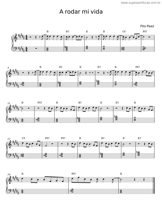 Partitura da música A Rodar Mi Vida – Fito Paez