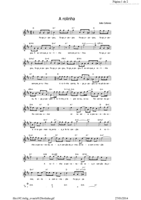 Partitura da música A Rolinha