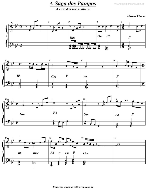 Partitura da música A Saga dos Pampas (A Casa das Sete Mulheres)