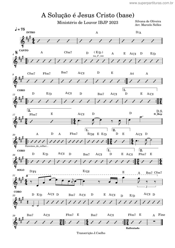 Partitura da música A Solução É Jesus Cristo