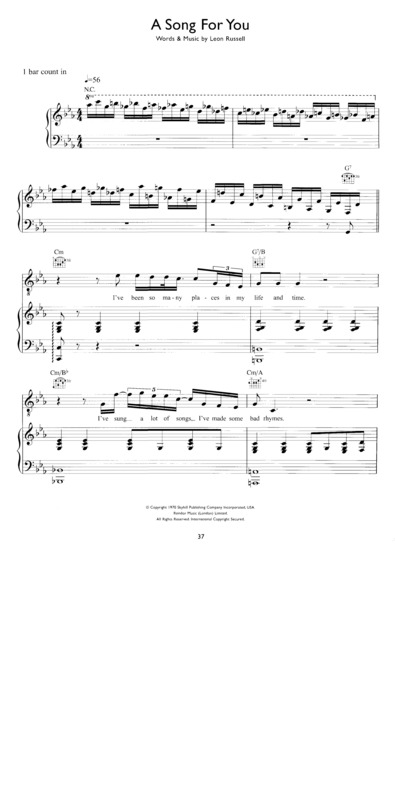 Partitura da música A Song For You v.2