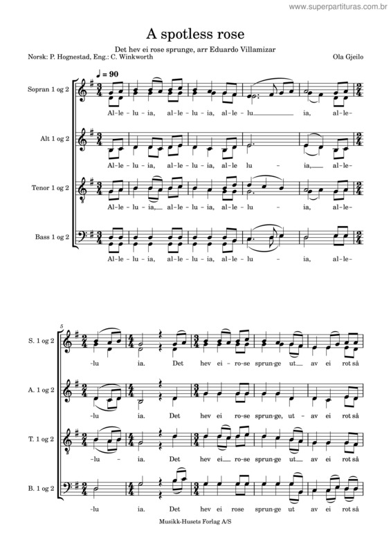 Partitura da música A Spotless Rose/ Det Hev Ei Rose Sprunge, Arr Eduardo Villamizar