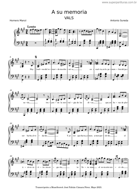 Partitura da música A Su Memoria – Antonio Sureda