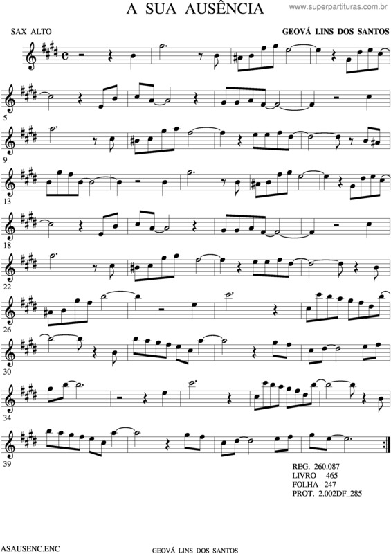 Partitura da música A Sua Ausência