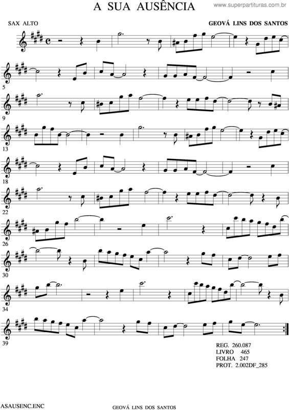 Partitura da música A Sua Ausência