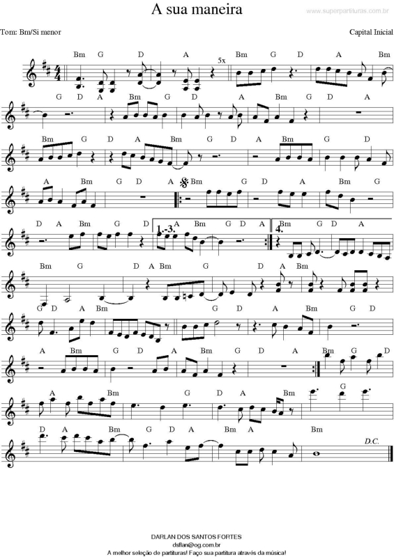 Partitura da música A Sua Maneira v.3