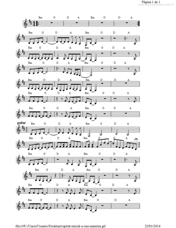 Partitura da música A Sua Maneira