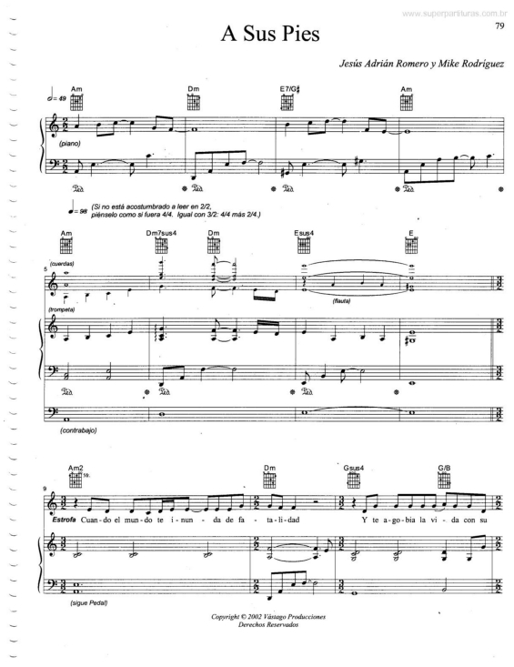 Partitura da música A Sus Pies