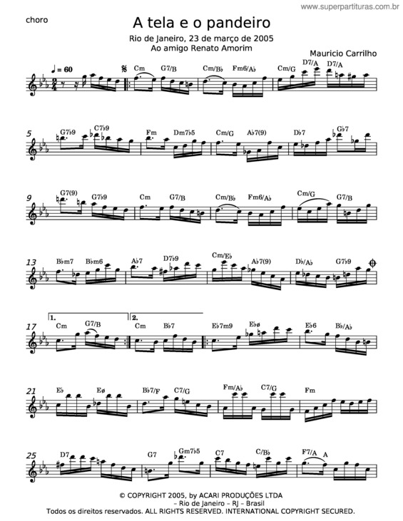 Partitura da música A Tela E O Pandeiro – Mauricio Carrilho