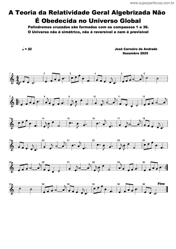 Partitura da música A Teoria Da Relatividade Geral Algebrizada Não É Obedecida No Universo Global