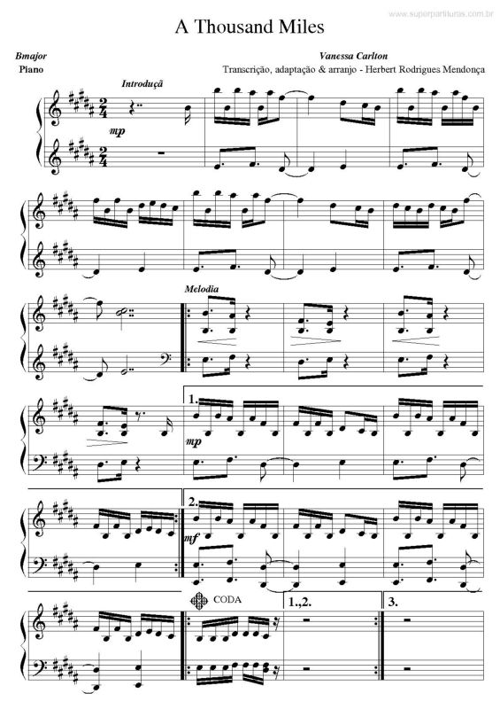 Partitura da música A Thousand Miles v.2