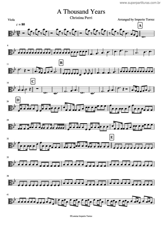 Partitura da música A Thousand Years Viola