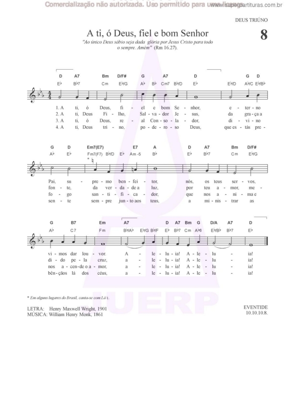 Partitura da música A Ti, Ó Deus, Fiel E Bom Senhor - 8 HCC