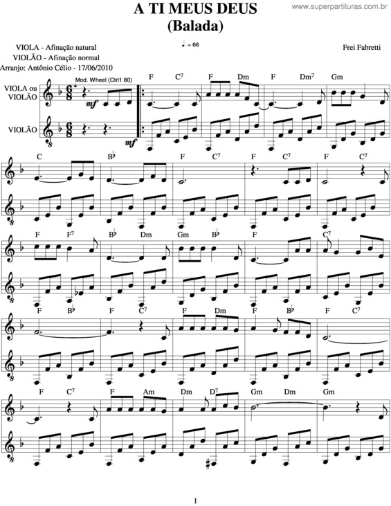 Partitura da música A Ti Meu Deus v.2