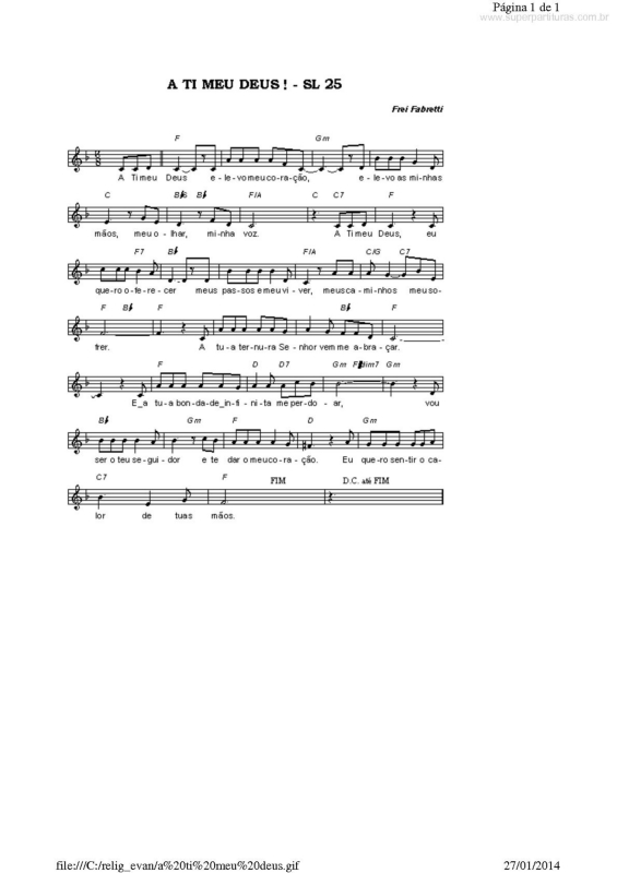 Partitura da música A Ti meu Deus