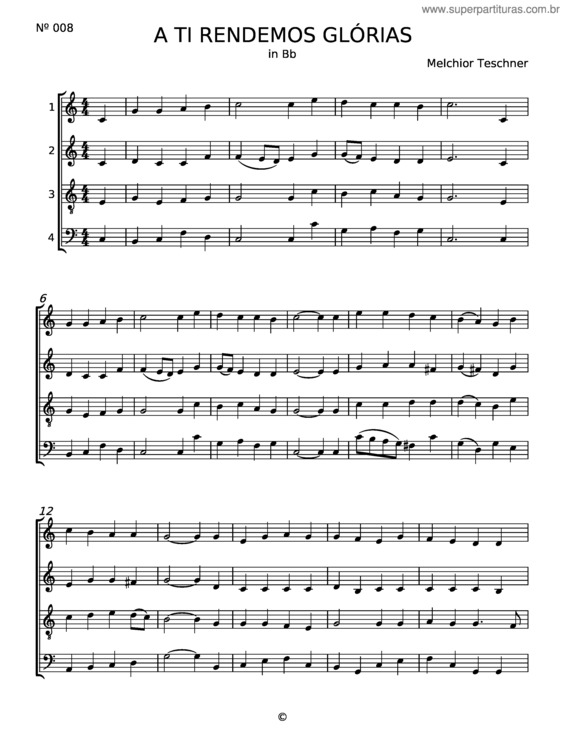 Partitura da música A Ti Rendemos Glórias – Melchior Teschner v.2